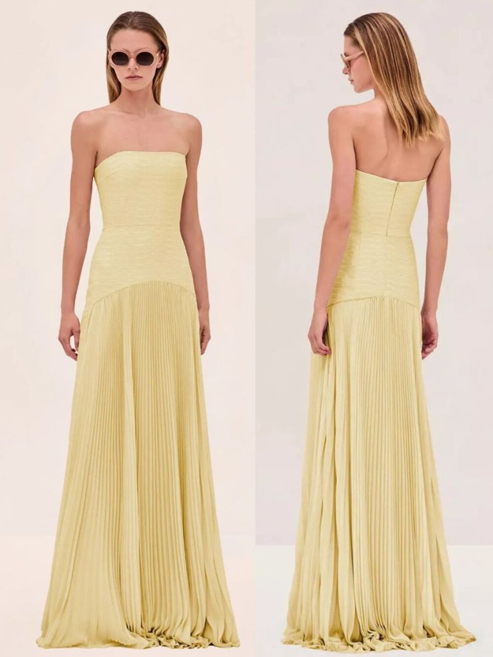 Alexis Sunniva‎ Dress Yellow Pleated Strapless Plissé Maxi Gown NWT Size S